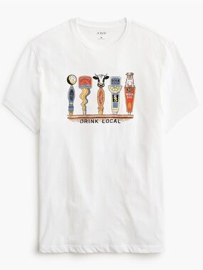 J Crew Men’s Craft Beer Drink Local Graphic Tee Short Sleeve White Medium NWT